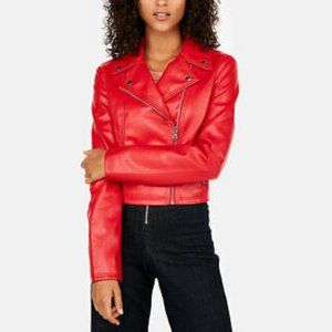 Express Vegan leather cropped zip moto jacket